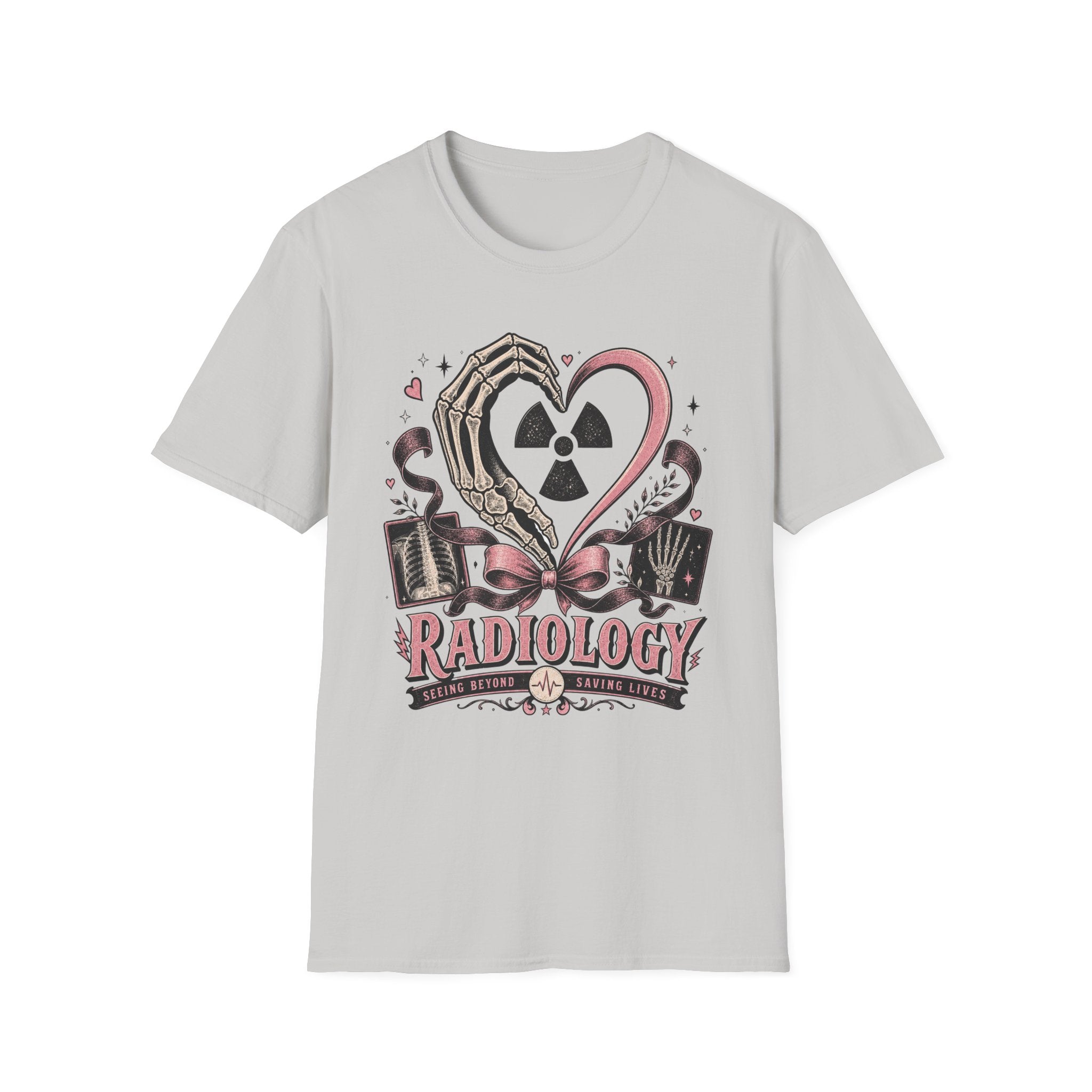 Skeleton heart hand Radiology with pink ribbon