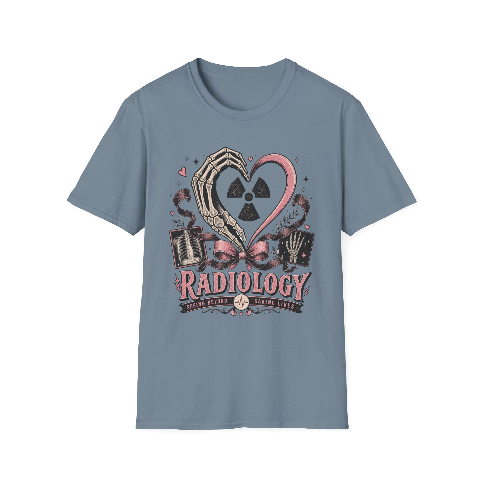 Skeleton heart hand Radiology with pink ribbon