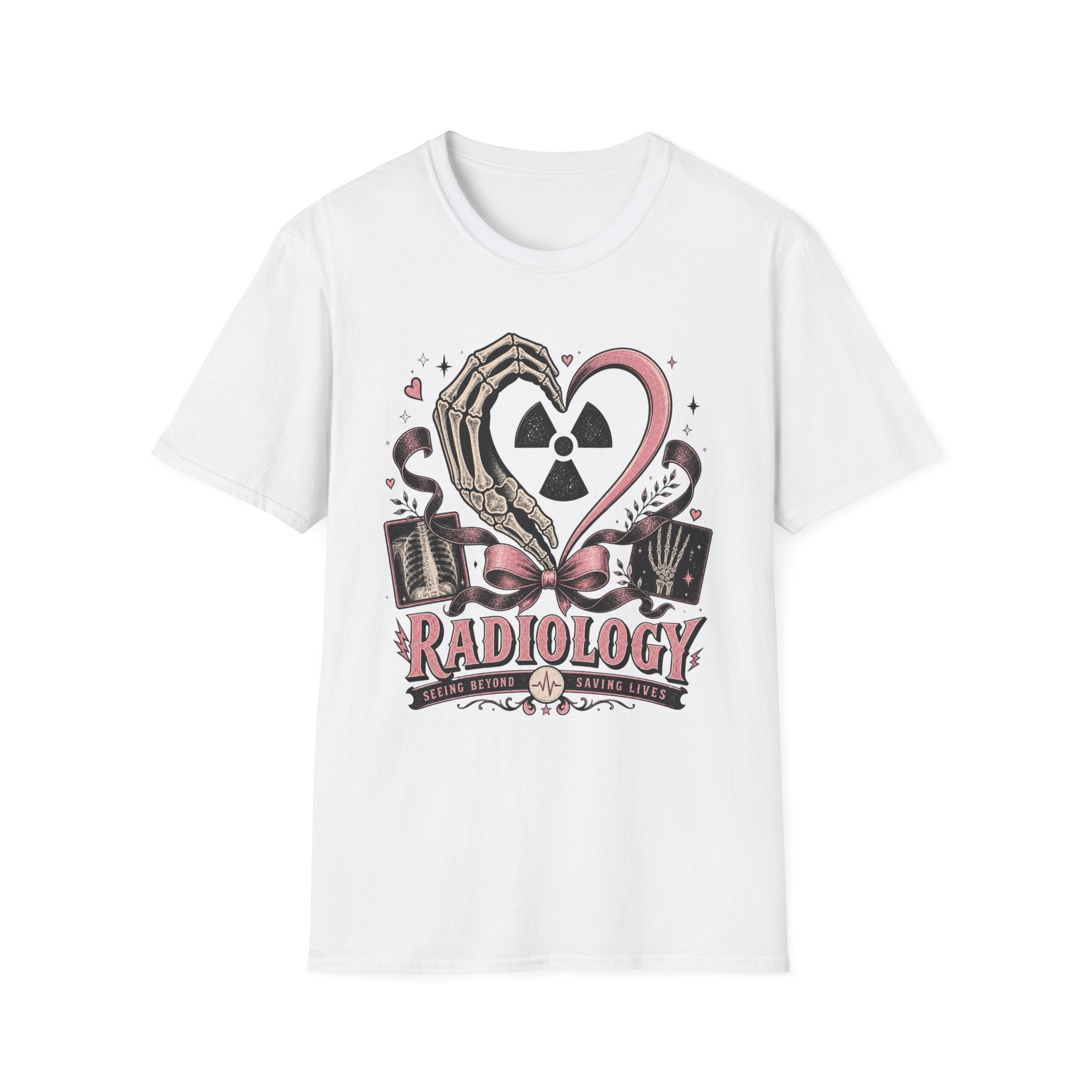Skeleton heart hand Radiology with pink ribbon