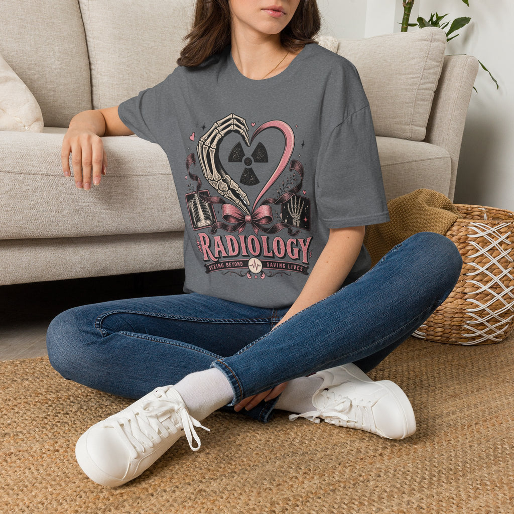 Skeleton heart hand Radiology with pink ribbon