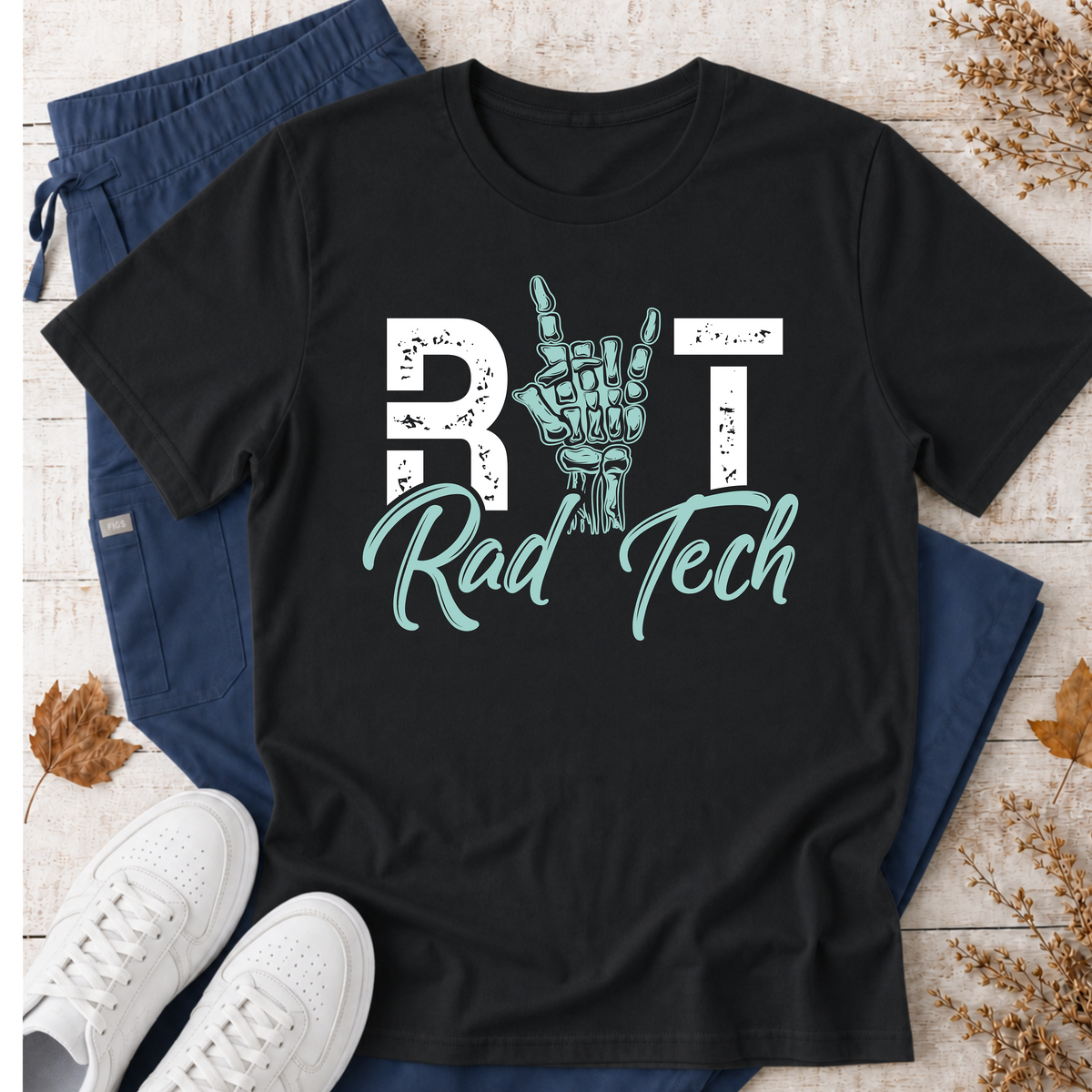 Rad Tech T-Shirt — Radiologic Technologist Radiology Shirt (Rock On Hand Sign)