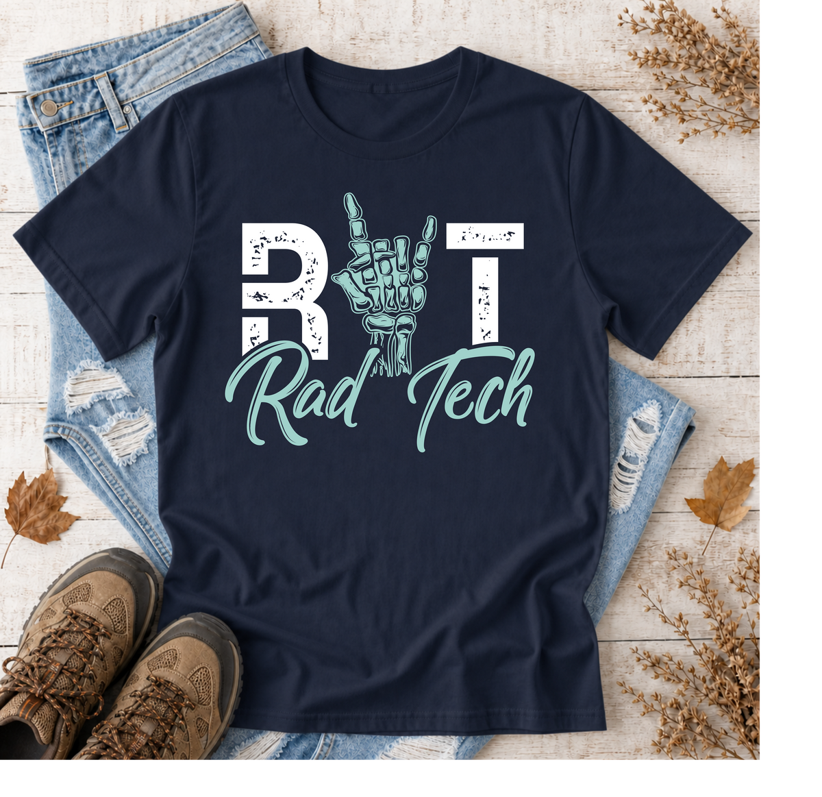 Rad Tech T-Shirt — Radiologic Technologist Radiology Shirt (Rock On Hand Sign)