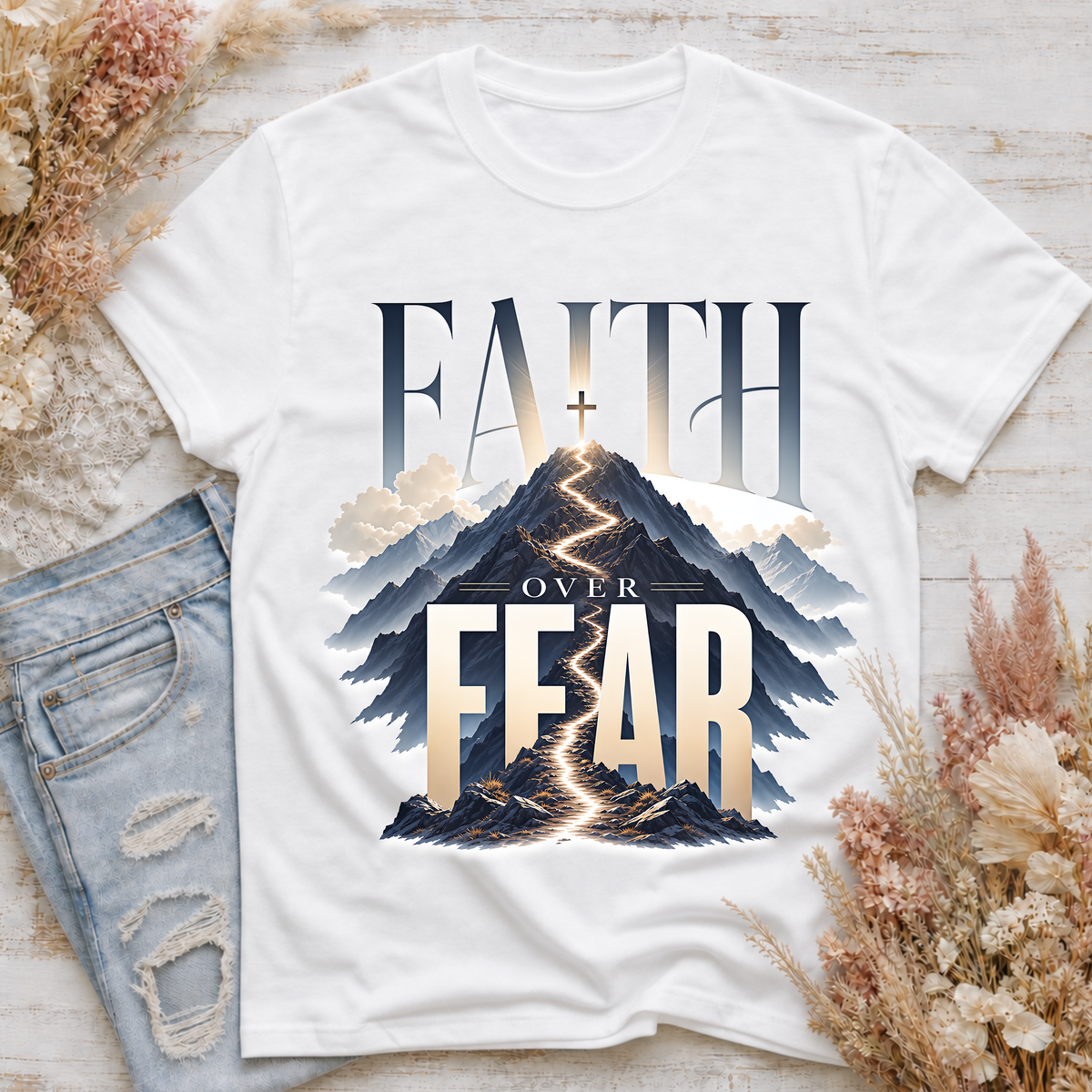 Faith Over Fear T-Shirt — Inspirational Christian Mountain Design