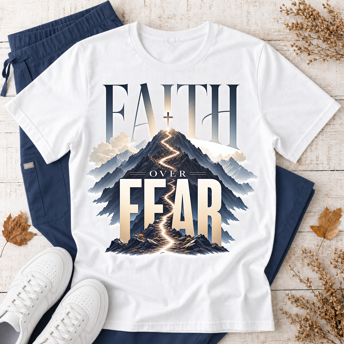 Faith Over Fear T-Shirt — Inspirational Christian Mountain Design