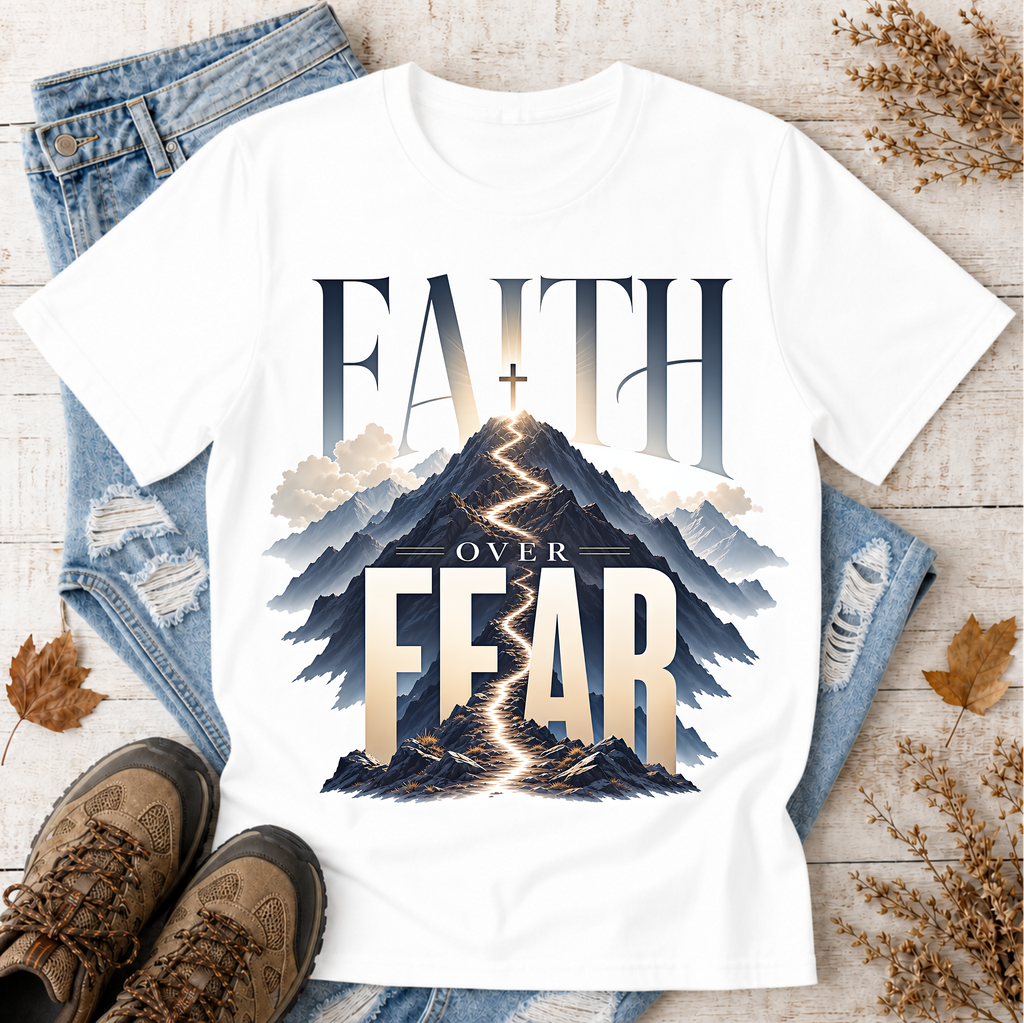 Faith Over Fear T-Shirt — Inspirational Christian Mountain Design