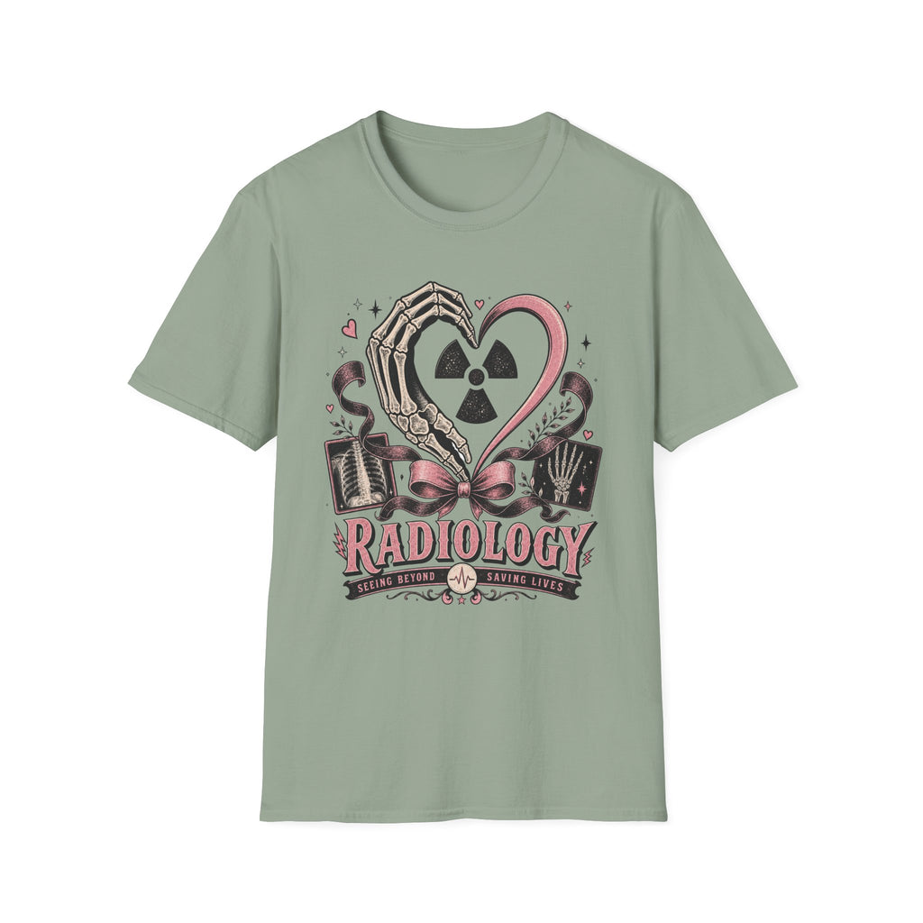Skeleton heart hand Radiology with pink ribbon