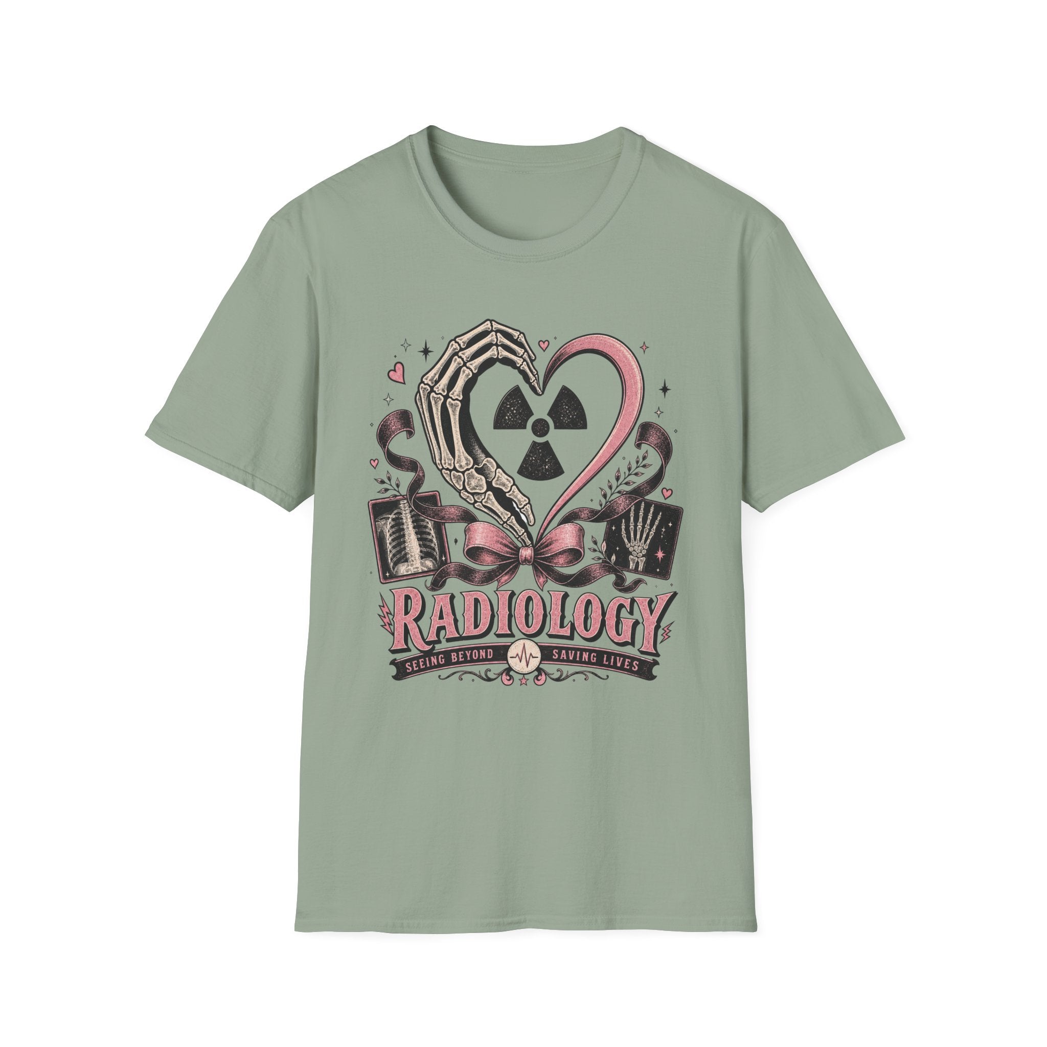 Skeleton heart hand Radiology with pink ribbon