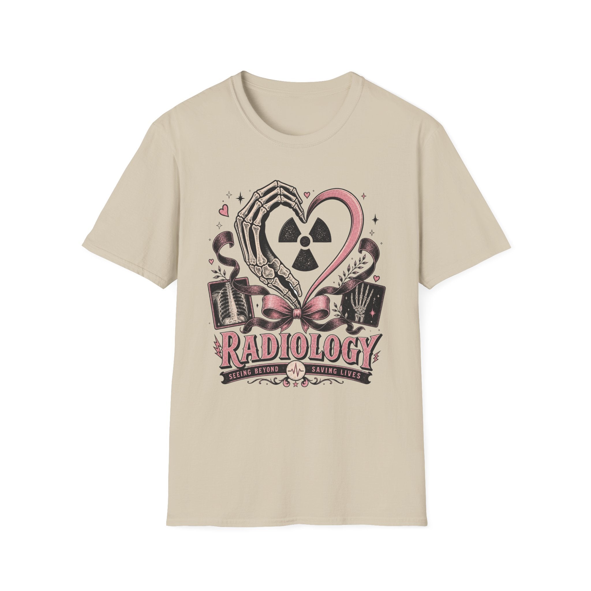 Skeleton heart hand Radiology with pink ribbon