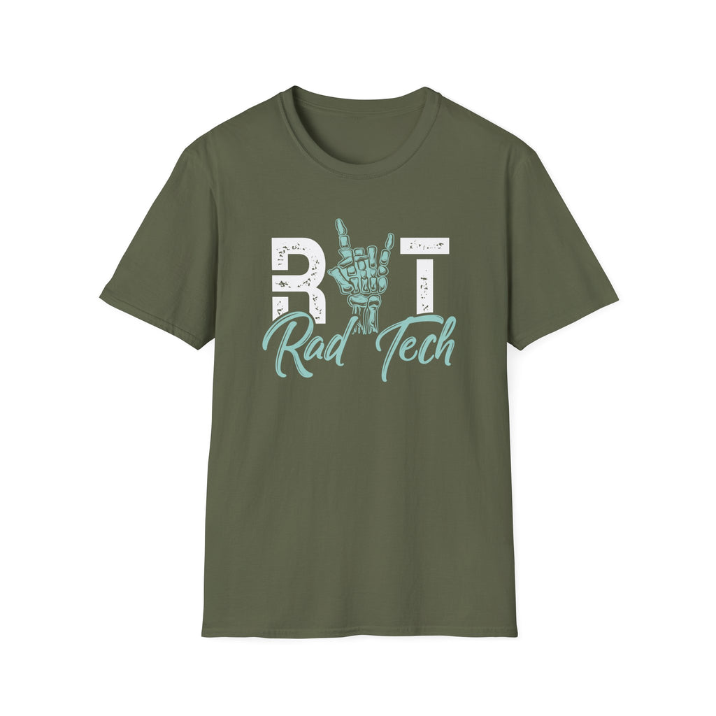 Rad Tech T-Shirt — Radiologic Technologist Radiology Shirt (Rock On Hand Sign)
