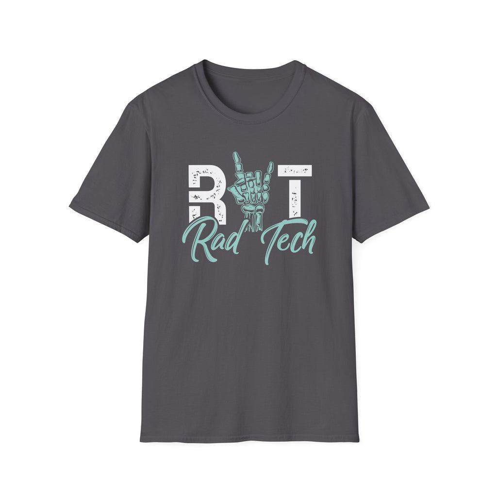 Rad Tech T-Shirt — Radiologic Technologist Radiology Shirt (Rock On Hand Sign)