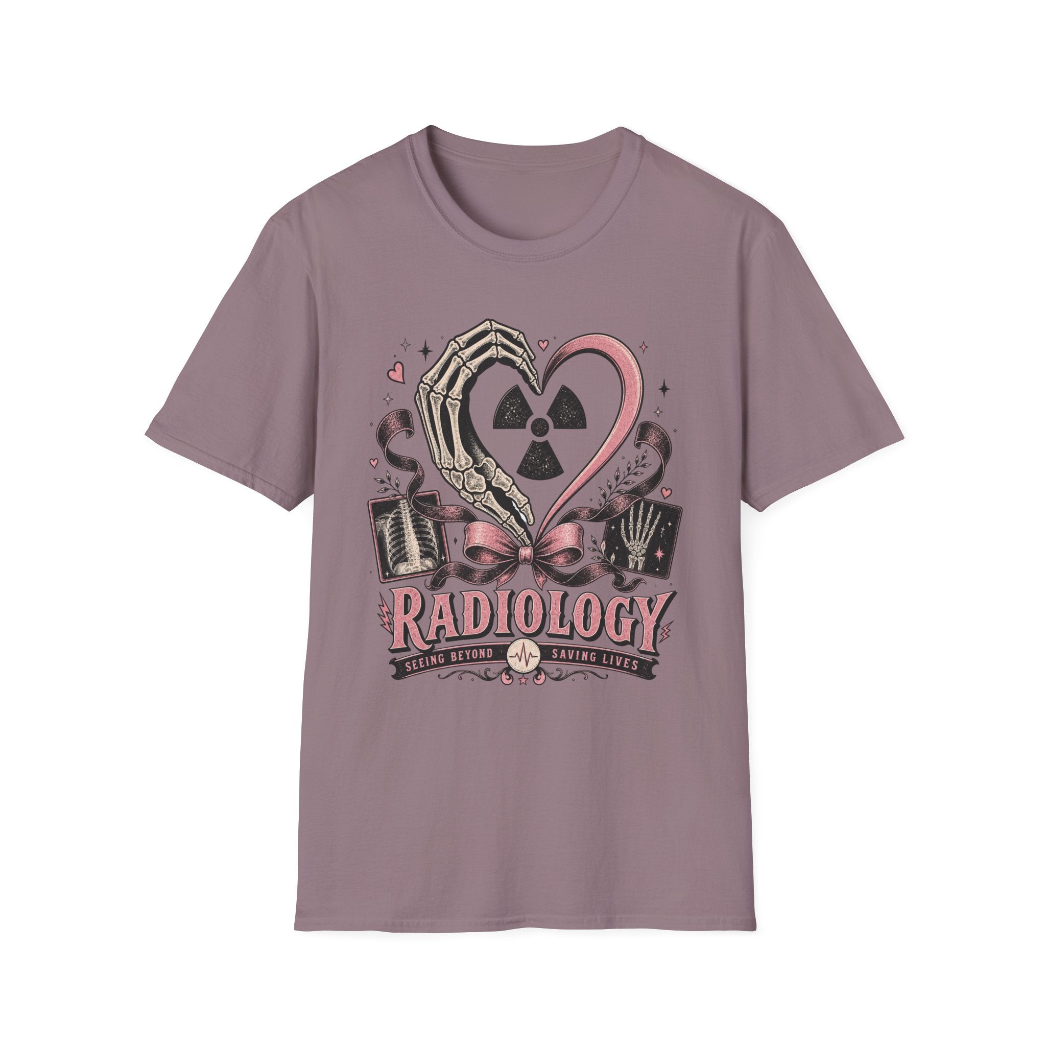 Skeleton heart hand Radiology with pink ribbon