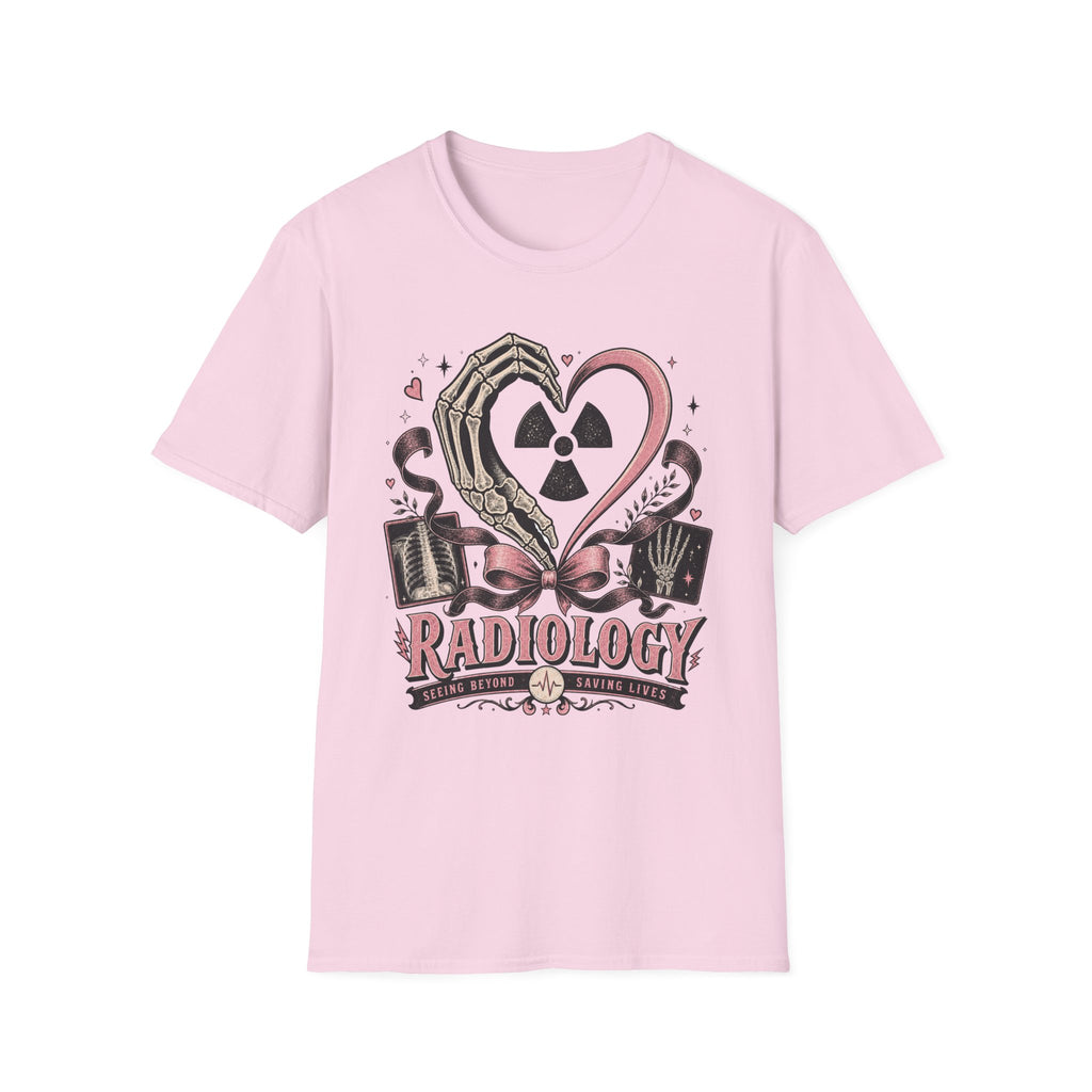 Skeleton heart hand Radiology with pink ribbon