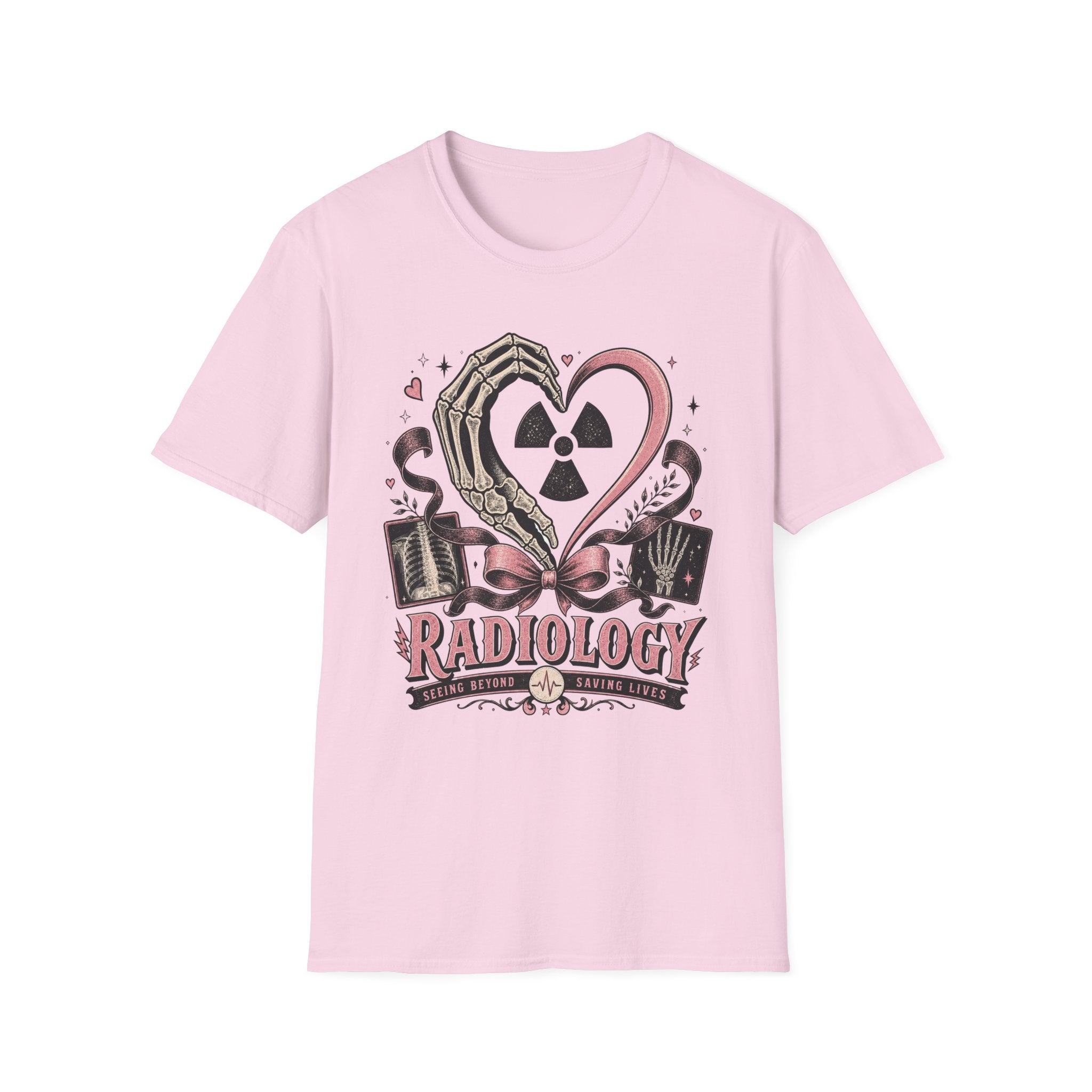 Skeleton heart hand Radiology with pink ribbon